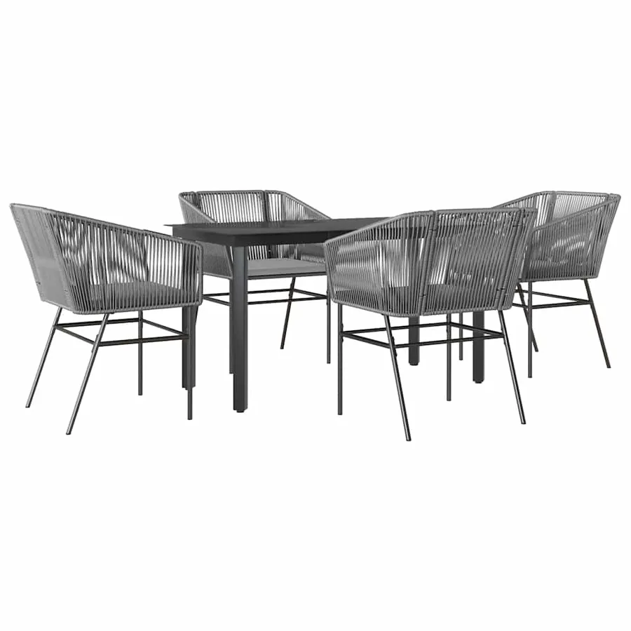 Ensemble à manger jardin coussins 5 pcs gris poly rotin verre - 2