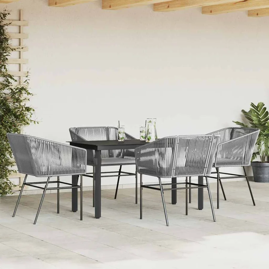 Ensemble à manger jardin coussins 5 pcs gris poly rotin verre - 3