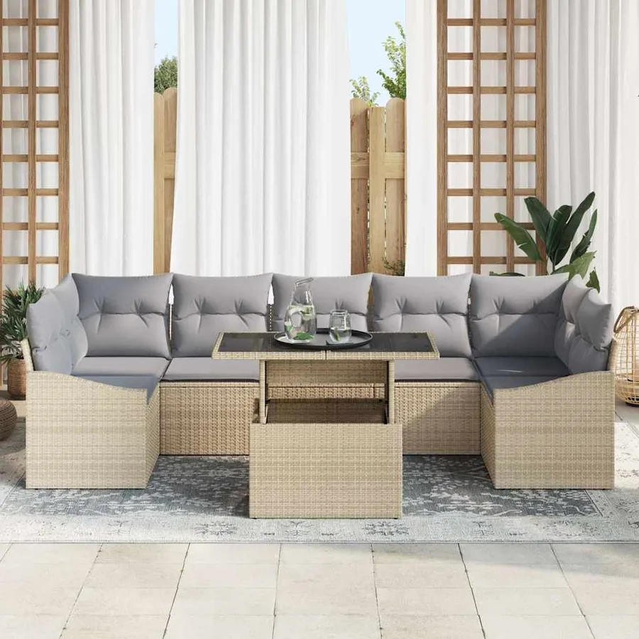 Ensemble de canapé de jardin 8 pcs Beige Poly rotin - 3