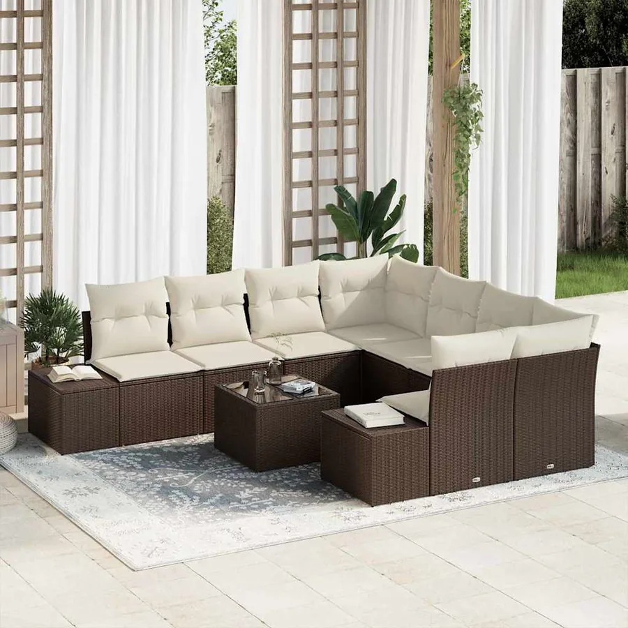 Ensemble de canapé de jardin 9 pcs Marron polyrotin