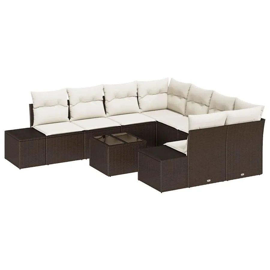 Ensemble de canapé de jardin 9 pcs Marron polyrotin - 2