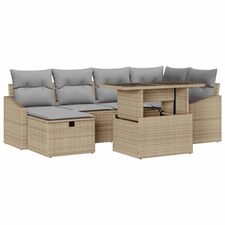 Ensemble de canapé de jardin avec coussin 7 pcs Beige polyrotin - 2