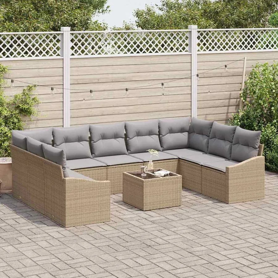 Ensemble de canapé de jardin Beige et Gris clair polyrotin - 3