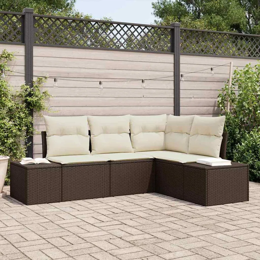 Ensemble de canapé de jardin 4 pcs Marron polyrotin