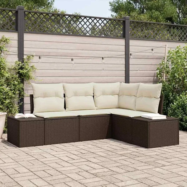 Ensemble de canapé de jardin 4 pcs Marron polyrotin