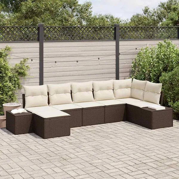 Ensemble de canapé de jardin 7 pcs Marron polyrotin