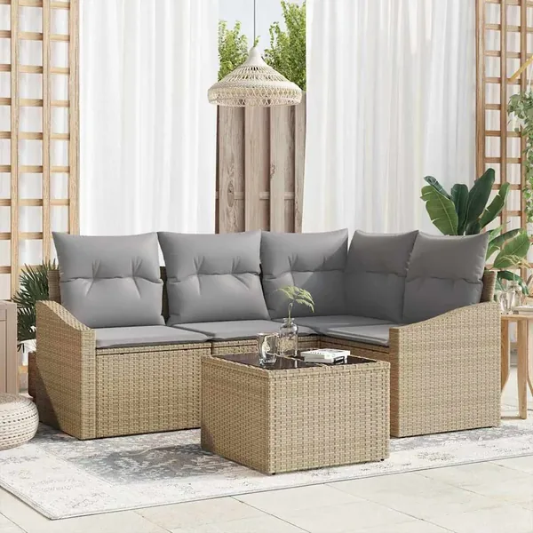 Ensemble de canapé de jardin 5 pcs Beige et Gris clair