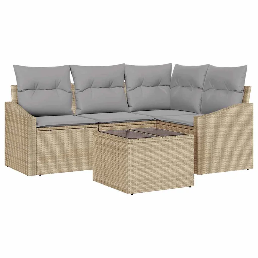 Ensemble de canapé de jardin 5 pcs Beige et Gris clair - 2