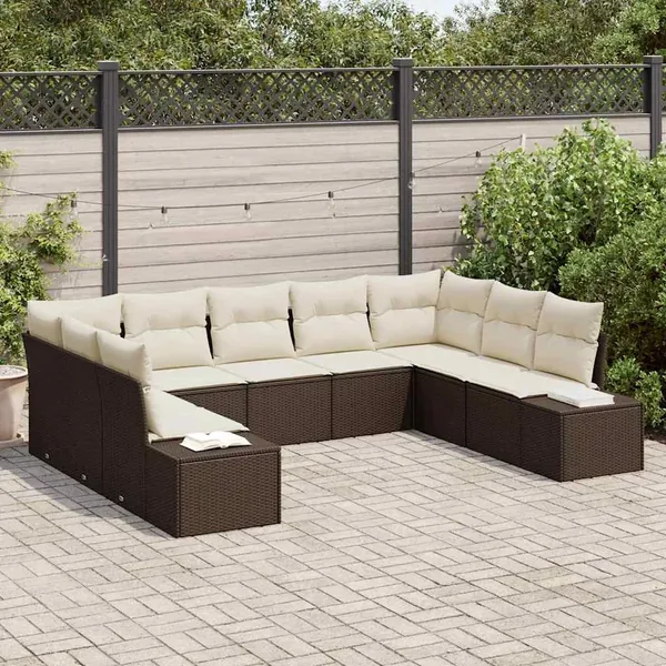 Ensemble de canapé de jardin 9 pcs Marron polyrotin