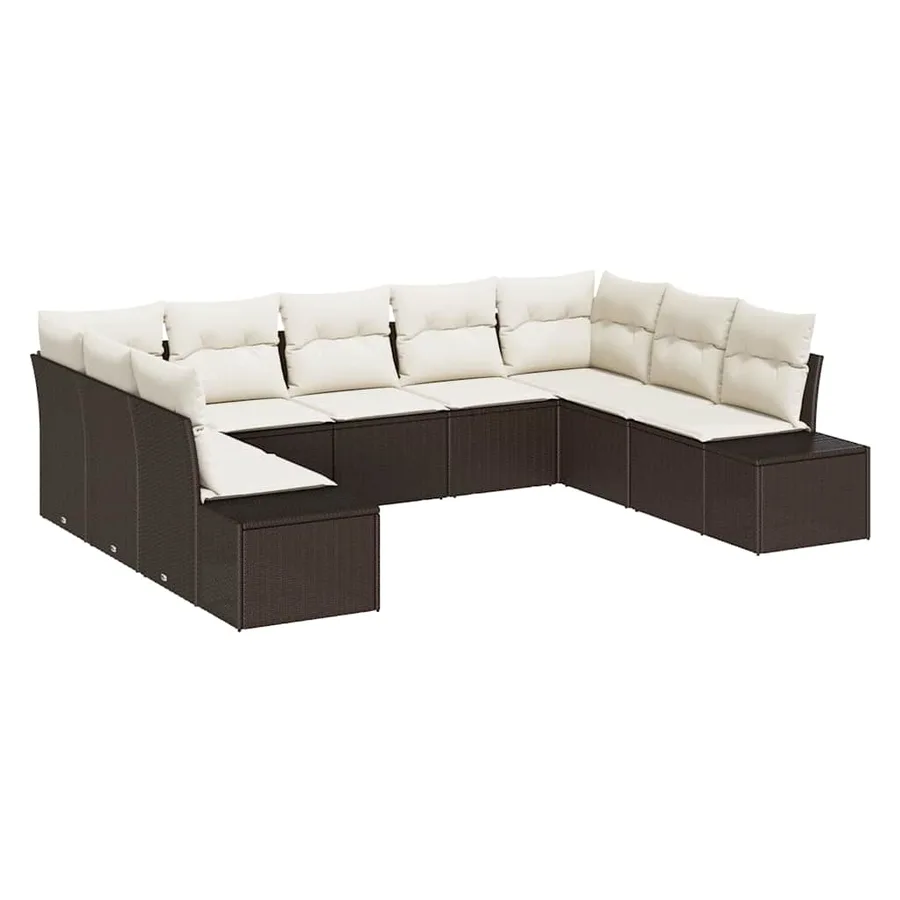 Ensemble de canapé de jardin 9 pcs Marron polyrotin - 2