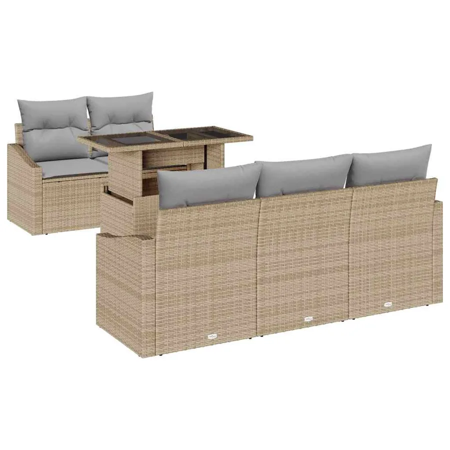 Ensemble de canapé de jardin avec coussin 6 pcs Beige polyrotin - 2