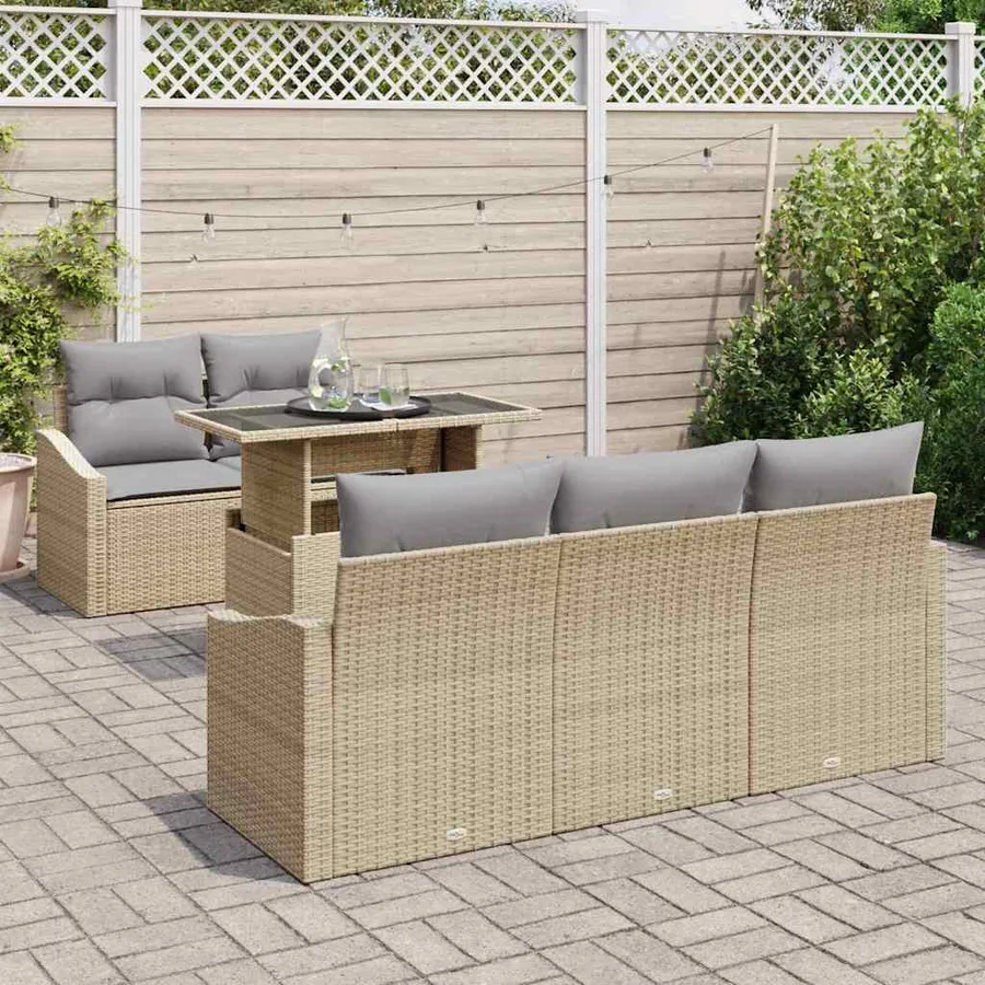 Ensemble de canapé de jardin avec coussin 6 pcs Beige polyrotin - 3