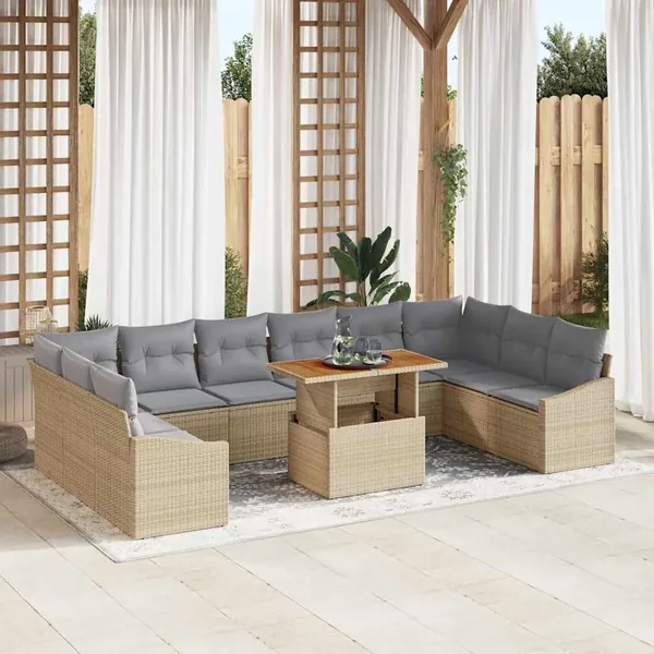 Ensemble de canapé de jardin 11 pcs Beige Poly rotin