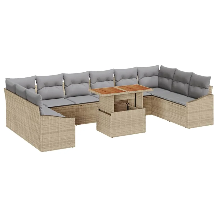Ensemble de canapé de jardin 11 pcs Beige Poly rotin - 2
