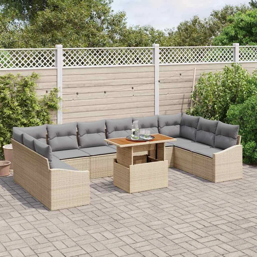Ensemble de canapé de jardin 11 pcs Beige Poly rotin - 3