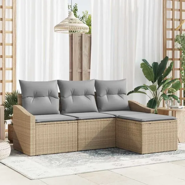 Ensemble de Canapés 4 pcs Beige et Gris clair polyrotin