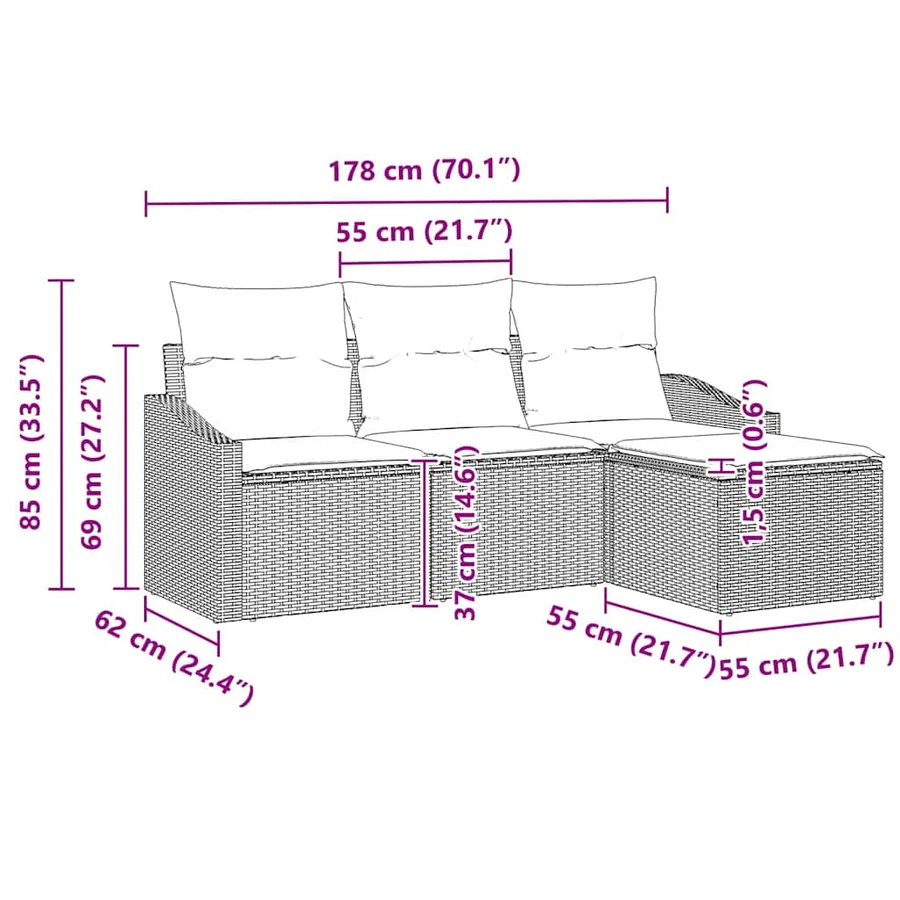 Ensemble de Canapés 4 pcs Beige et Gris clair polyrotin - 12