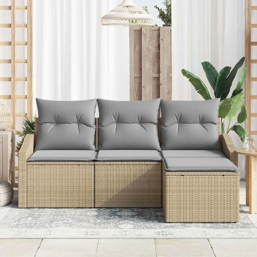 Ensemble de Canapés 4 pcs Beige et Gris clair polyrotin - 3