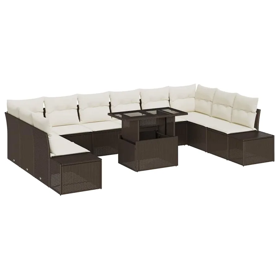 Ensemble de canapé de jardin 11 pcs Marron et crème - 2