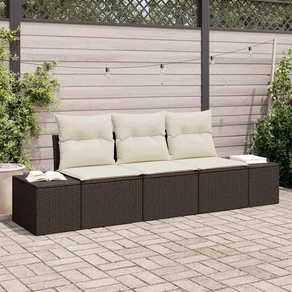 Ensemble de Canapés avec coussin 3 pcs Marron polyrotin