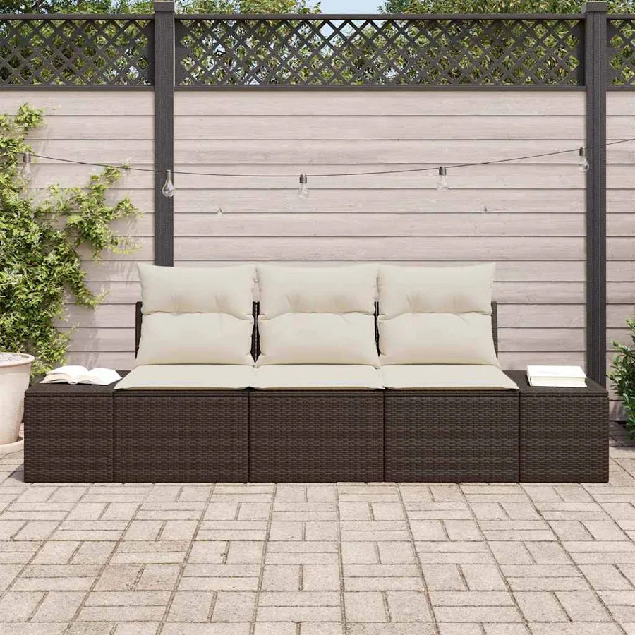 Ensemble de Canapés avec coussin 3 pcs Marron polyrotin - 3