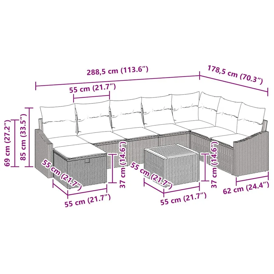 Ensemble de canapé de jardin 9 pcs Beige Poly rotin - 15