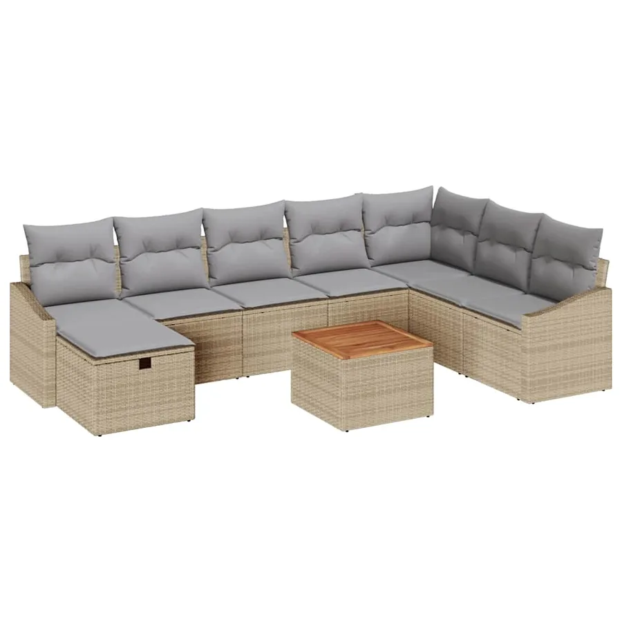 Ensemble de canapé de jardin 9 pcs Beige Poly rotin - 2