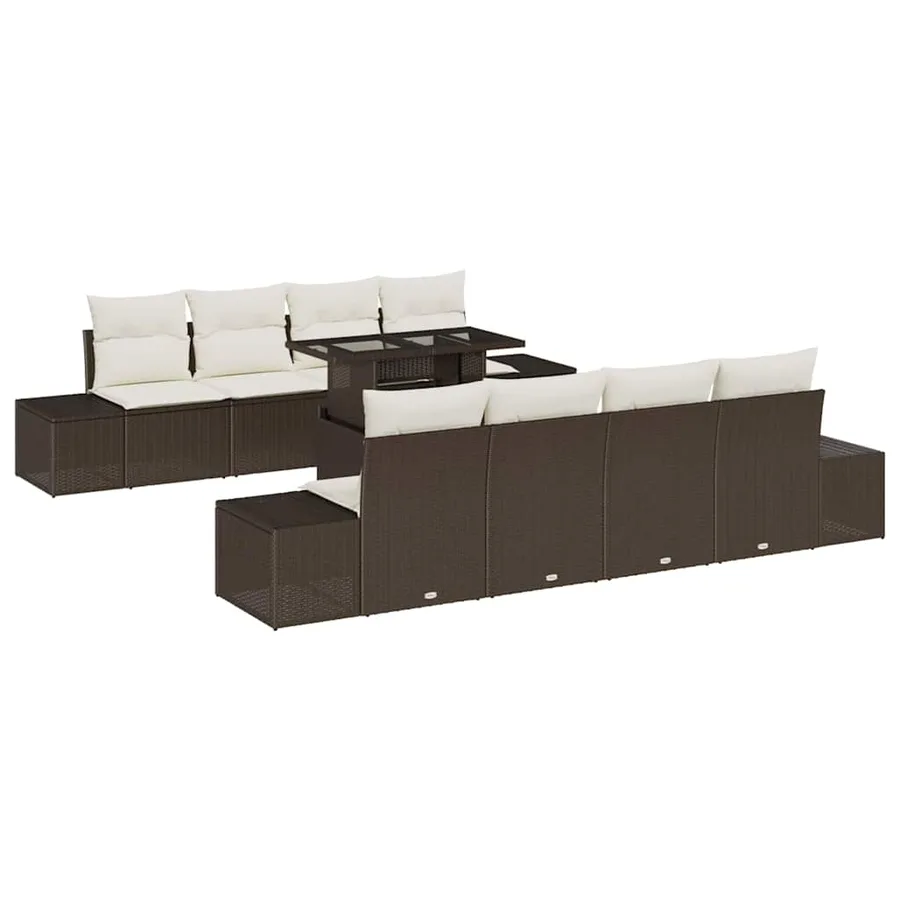 Ensemble de canapé de jardin 9 pcs Marron et Crème polyrotin - 2