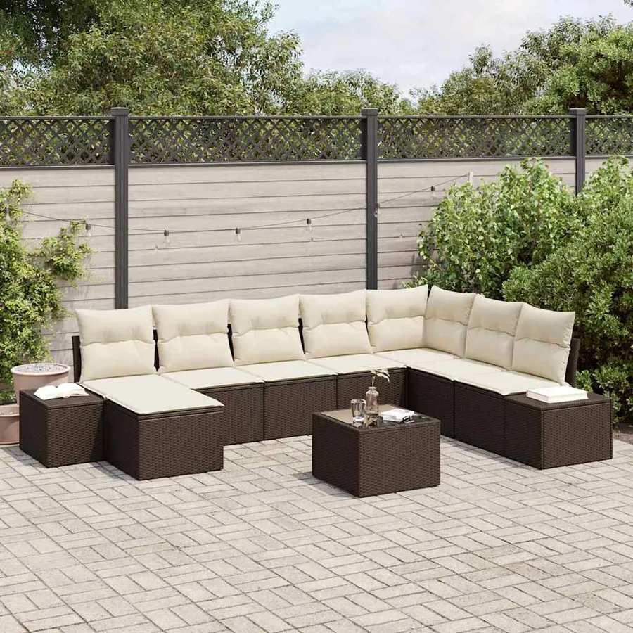 Ensemble de canapé de jardin 9 pcs Marron polyrotin