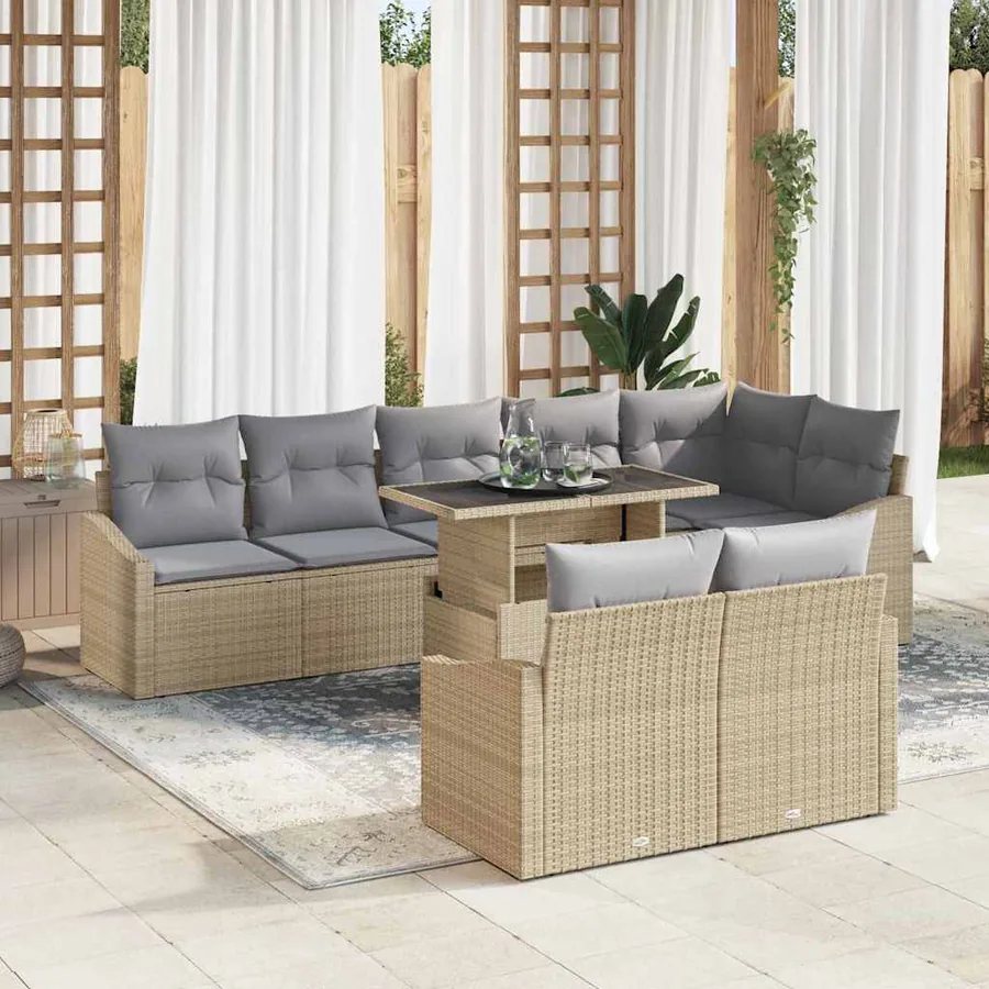 Ensemble de canapé de jardin Réglable 9 pcs Beige et Gris clair
