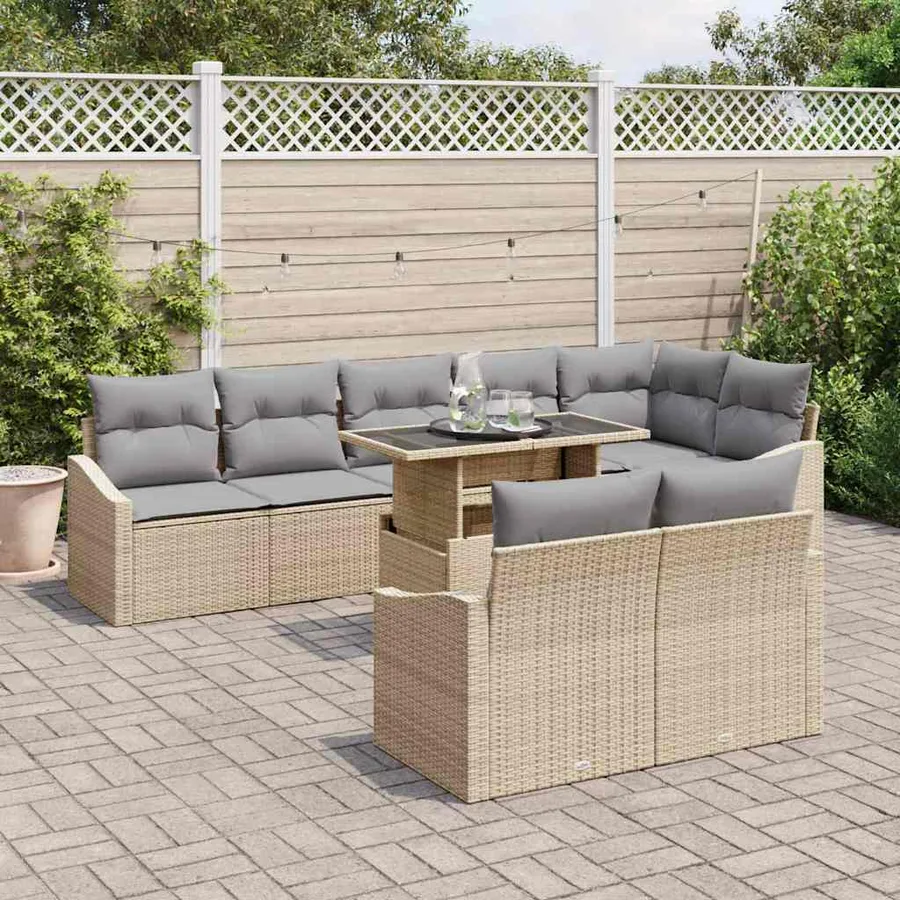 Ensemble de canapé de jardin Réglable 9 pcs Beige et Gris clair - 3