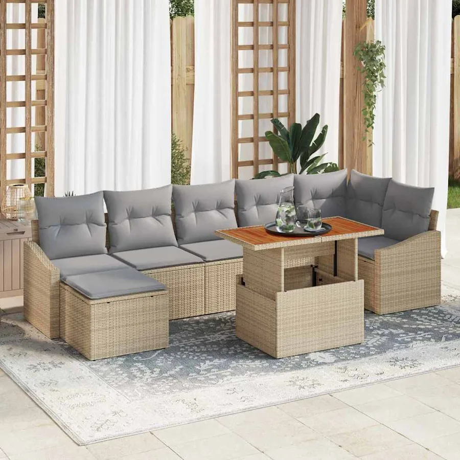 Ensemble de canapé de jardin 8 pcs Beige Poly rotin