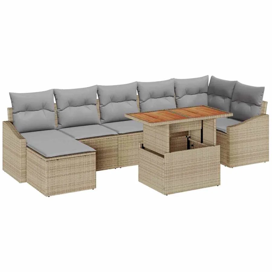 Ensemble de canapé de jardin 8 pcs Beige Poly rotin - 2