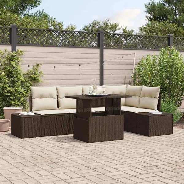 Ensemble de canapé de jardin 6 pcs Marron Poly rotin