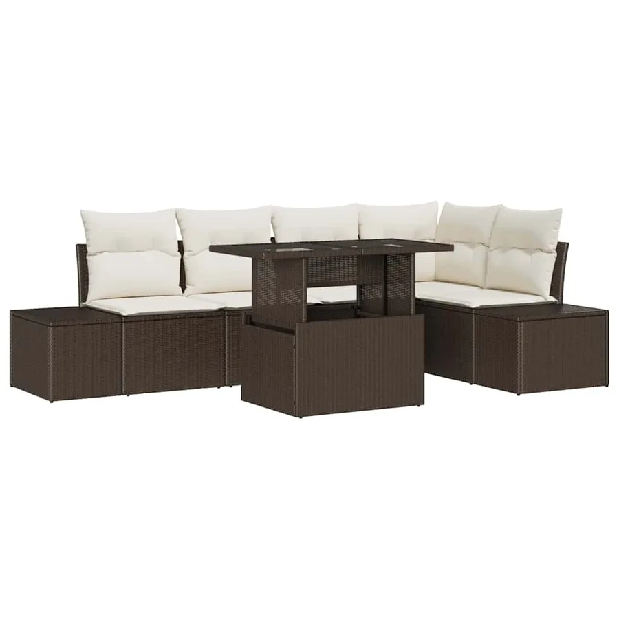 Ensemble de canapé de jardin 6 pcs Marron Poly rotin - 2