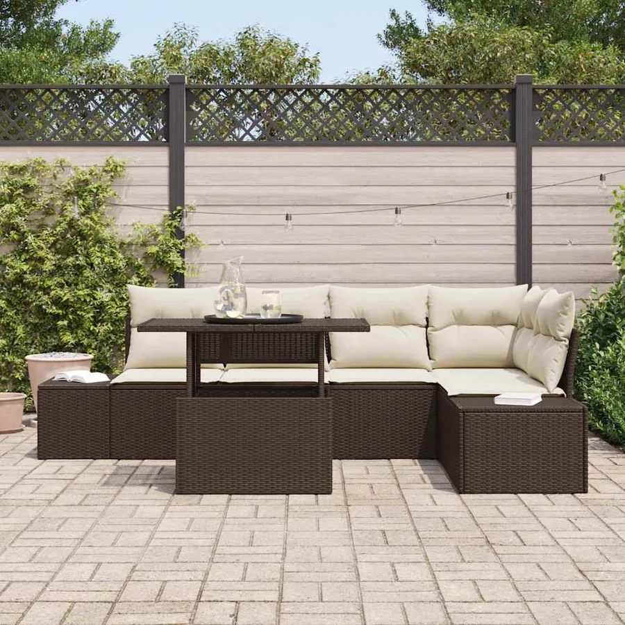 Ensemble de canapé de jardin 6 pcs Marron Poly rotin - 3