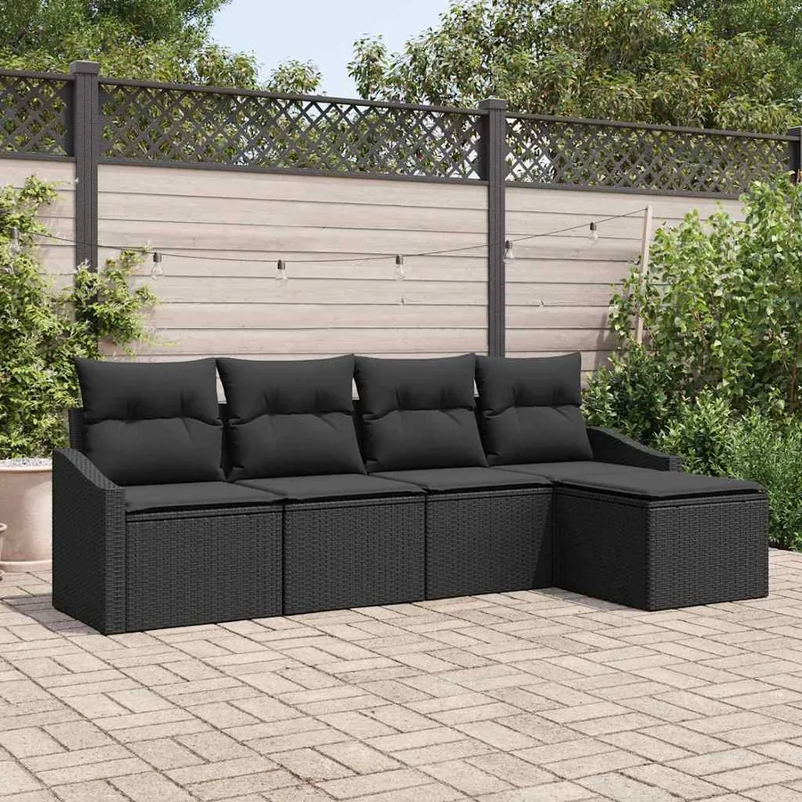 Ensemble de Canapés avec coussin 5 pcs Noir polyrotin