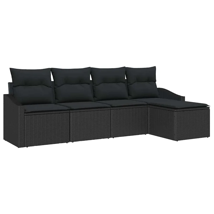 Ensemble de Canapés avec coussin 5 pcs Noir polyrotin - 2