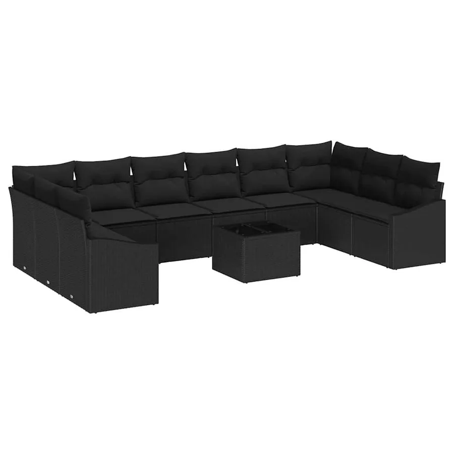 Ensemble de Canapés avec coussin 11 pcs Noir polyrotin - 2