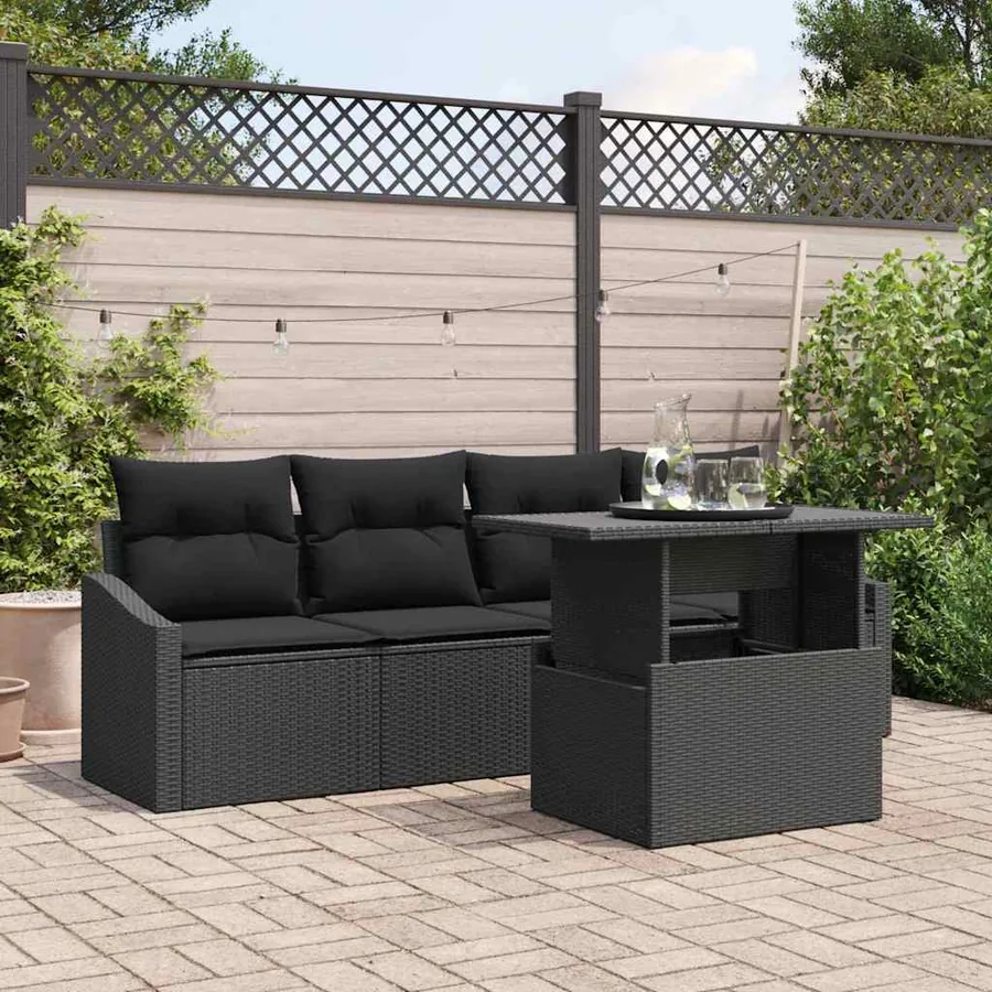 Ensemble de canapé de jardin avec coussin 5 pcs Noir polyrotin