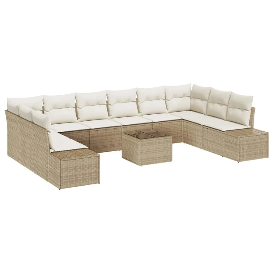 Ensemble de canapé de jardin 11 pcs Beige polyrotin - 2