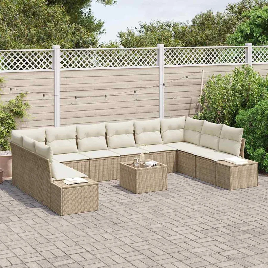 Ensemble de canapé de jardin 11 pcs Beige polyrotin - 3