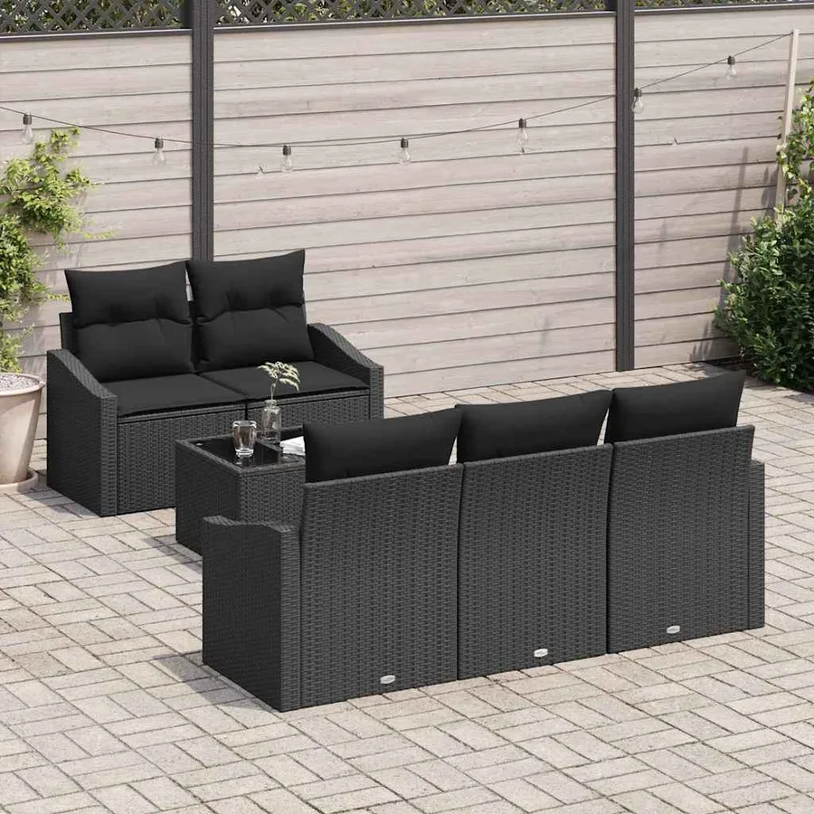 Ensemble de Canapés avec coussin 6 pcs Noir polyrotin - 3