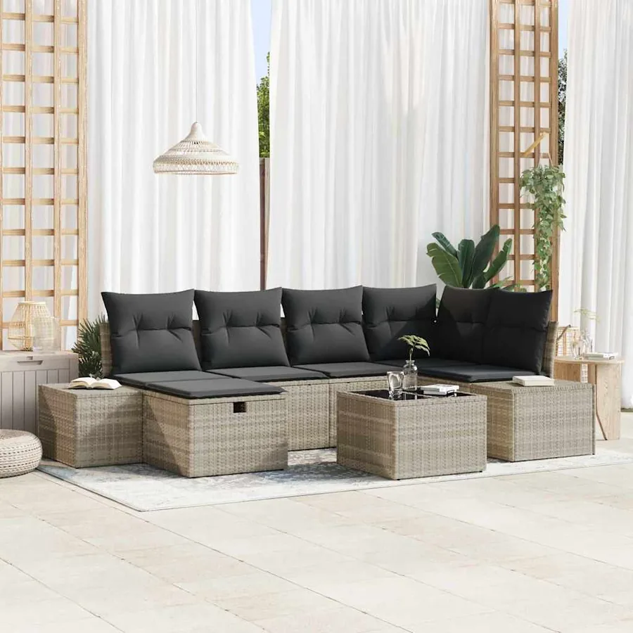 Ensemble de canapé de jardin 7 pcs Gris clair polyrotin