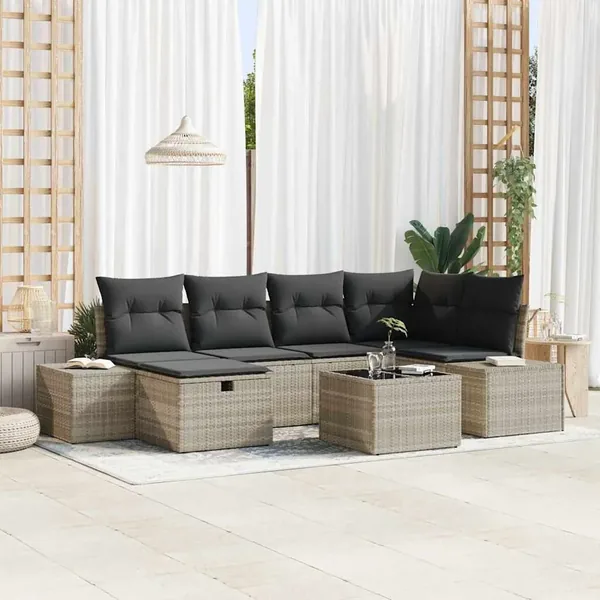 Ensemble de canapé de jardin 7 pcs Gris clair polyrotin