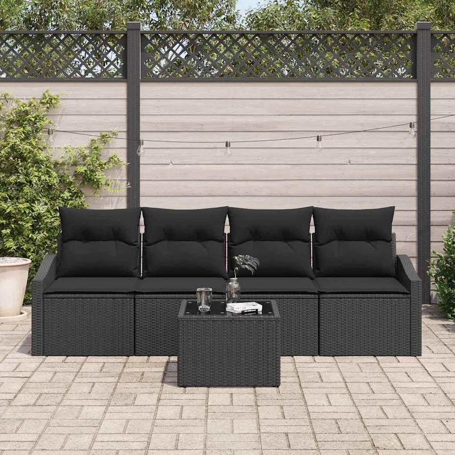 Ensemble de Canapés avec coussin 5 pcs Noir polyrotin - 3