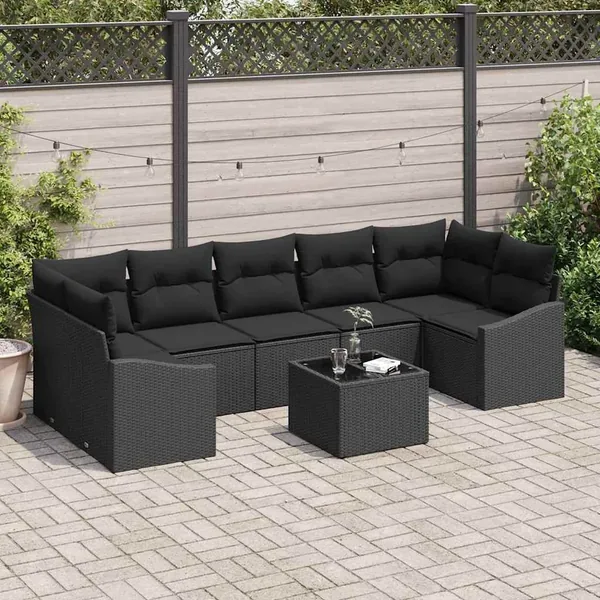 Ensemble de Canapés avec coussin Noir 55 x 55 x 37 cm polyrotin