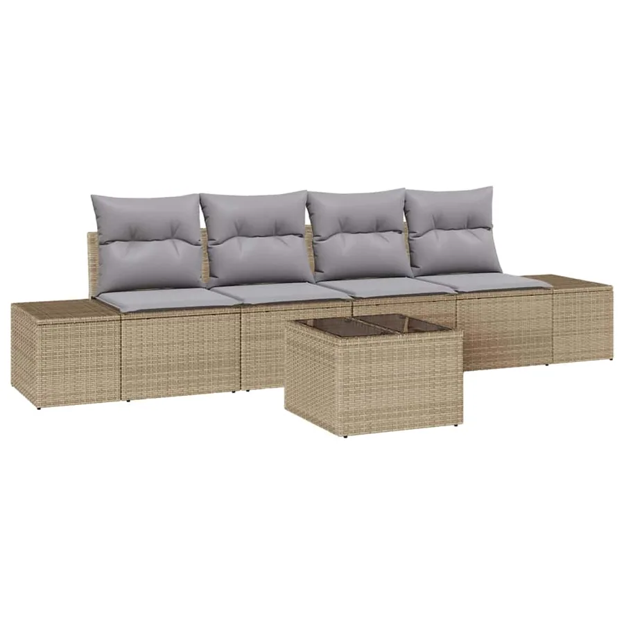 Ensemble de Canapés 5 pcs Beige et Gris clair polyrotin - 2