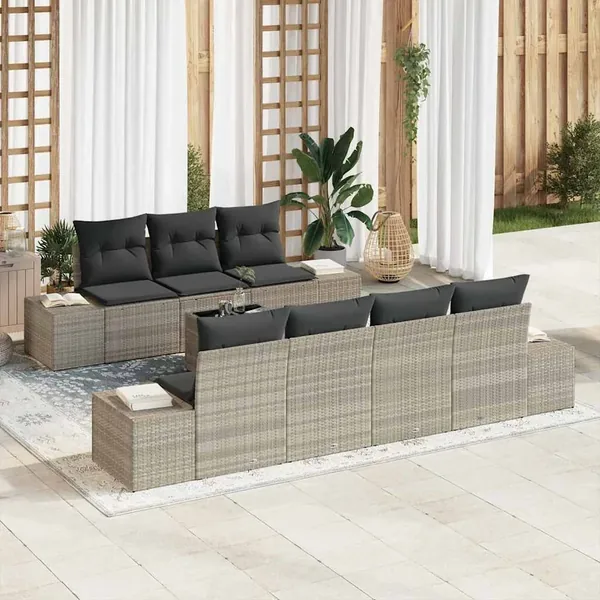 Ensemble de canapé de jardin 8 pcs Gris clair polyrotin