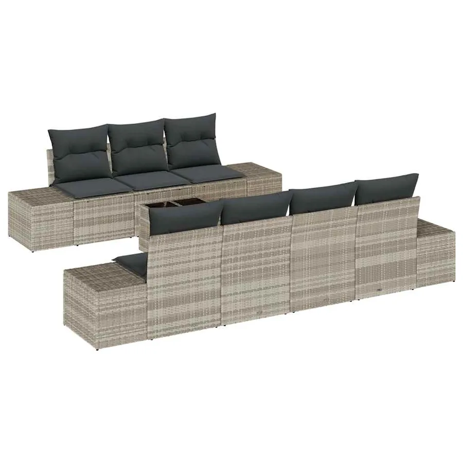 Ensemble de canapé de jardin 8 pcs Gris clair polyrotin - 2